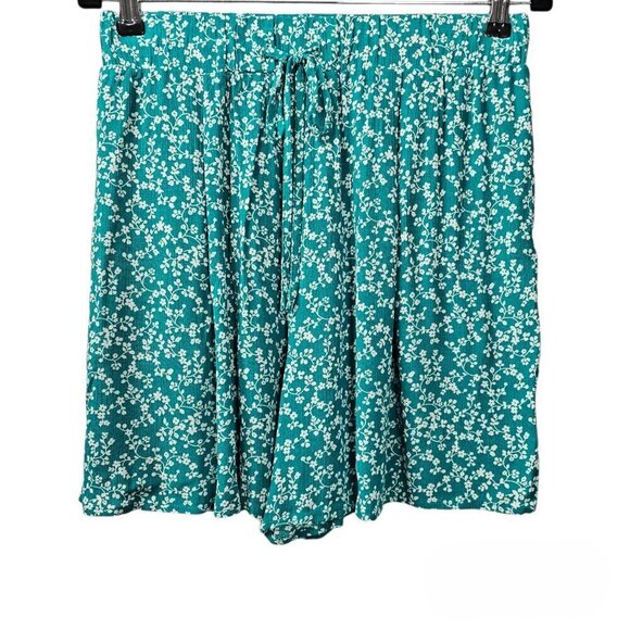 🏆072 West Loop High Waist Paper Bag Tie Waist Floral Green Shorts - Picture 1 of 4